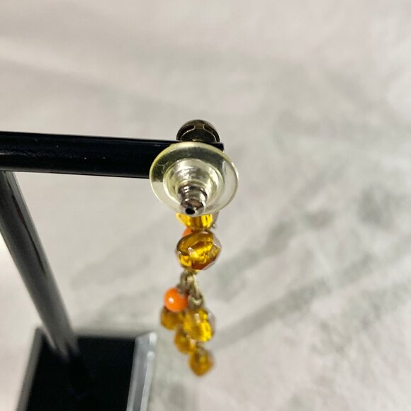 Bohemian Dangle Earrings - Amber Glass & Coral Beaded Jewelry - Brass Tone Chain - Picture 7 of 8